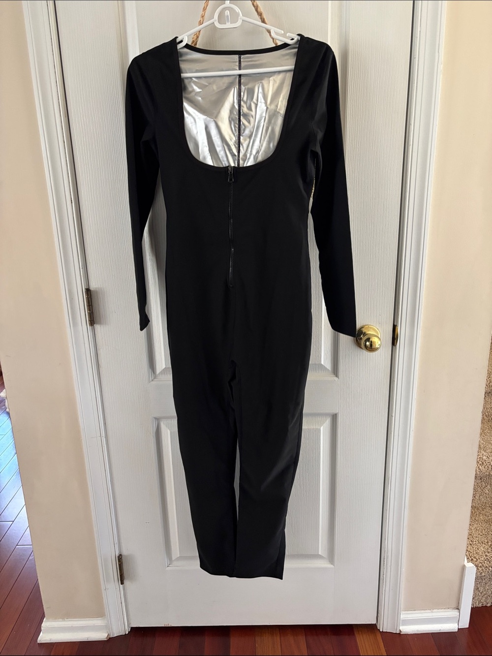 Black Long-Sleeve Scoop-Neck Jumpsuit with Front Zip